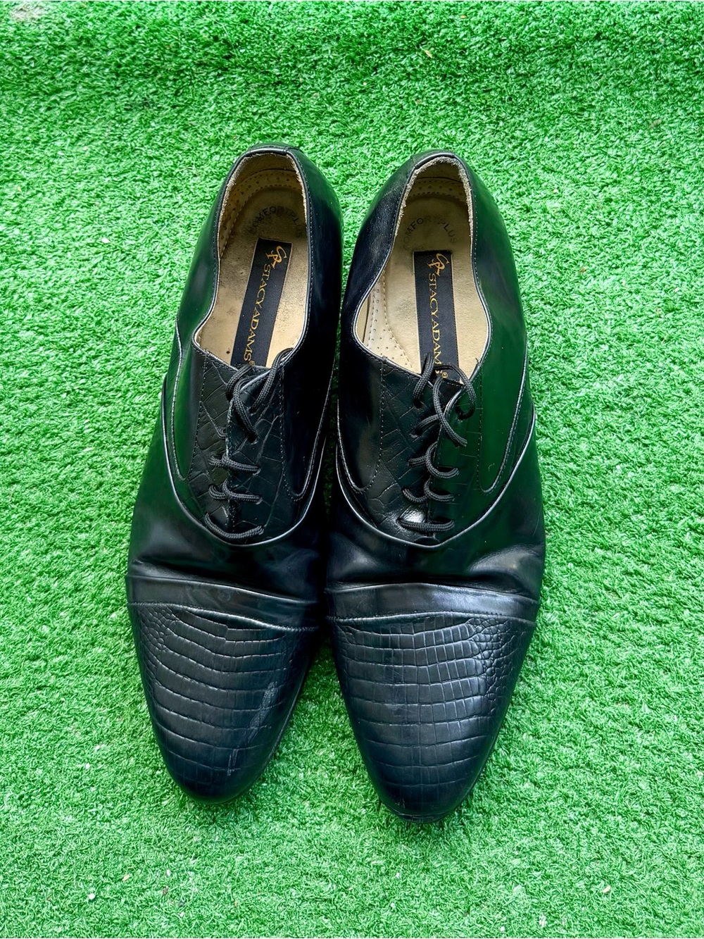 Stacy Adams Black Crocodile Embossed Leather Oxford Dress Shoes Men's US 13M